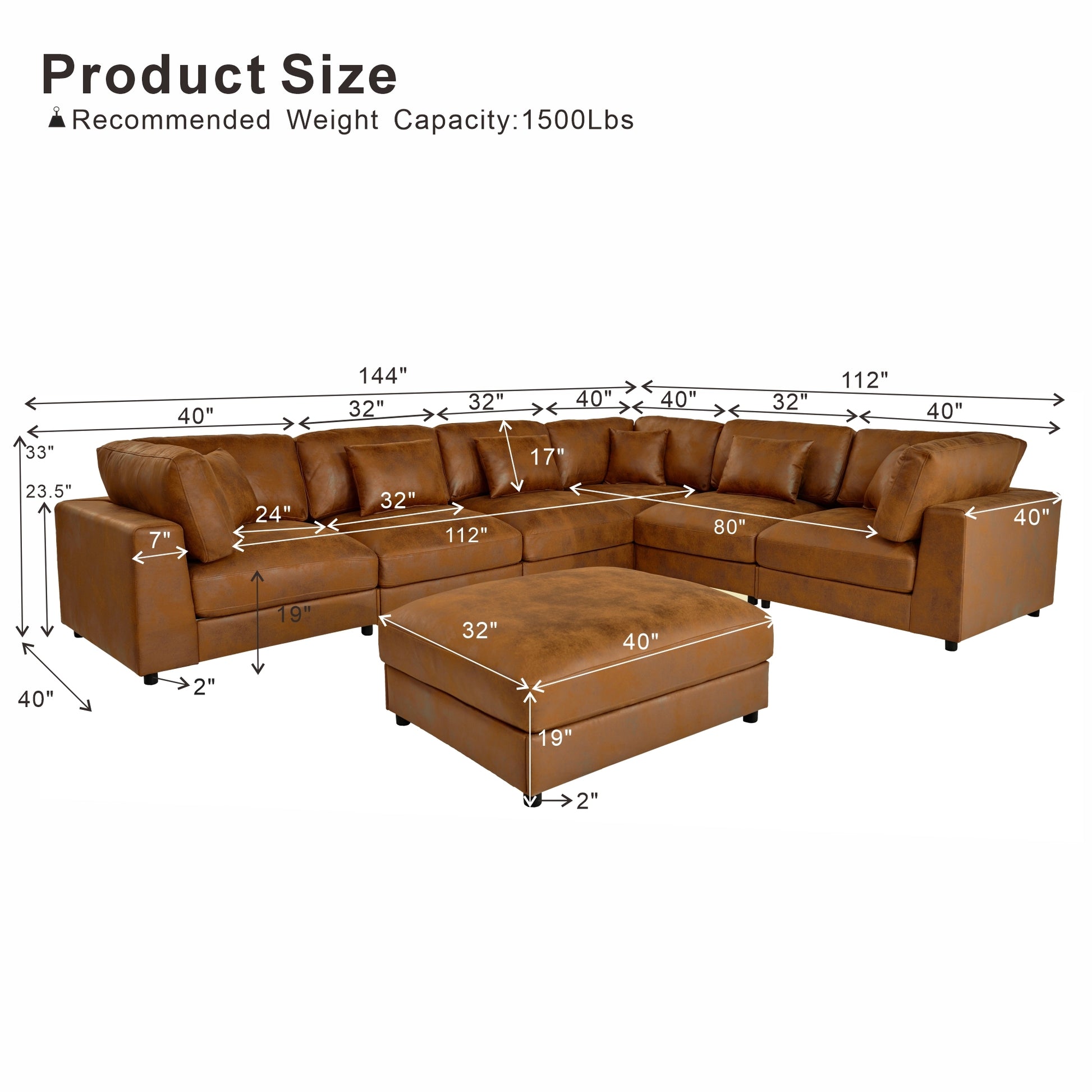  7 Seater Faux Leather Sectional Sofa