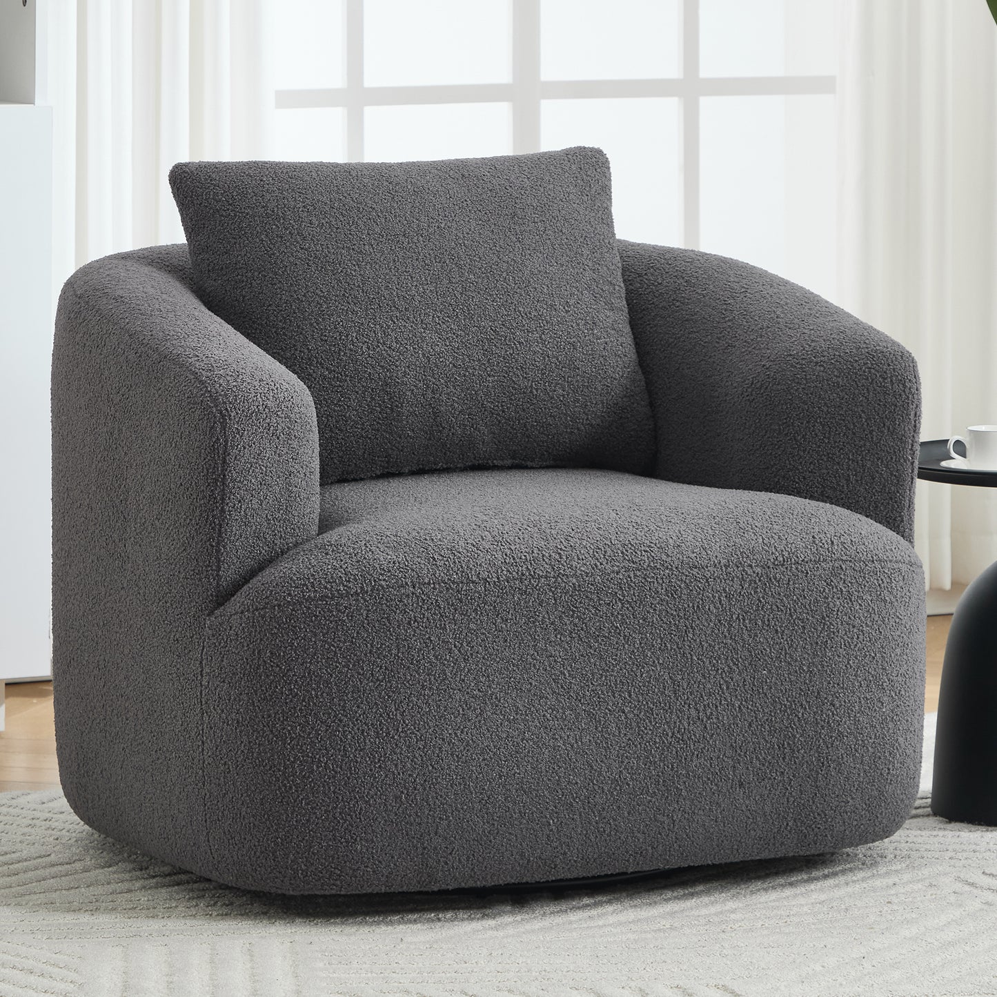 360° Swivel Round Upholstered Comfy Chair With One Soft Pillow