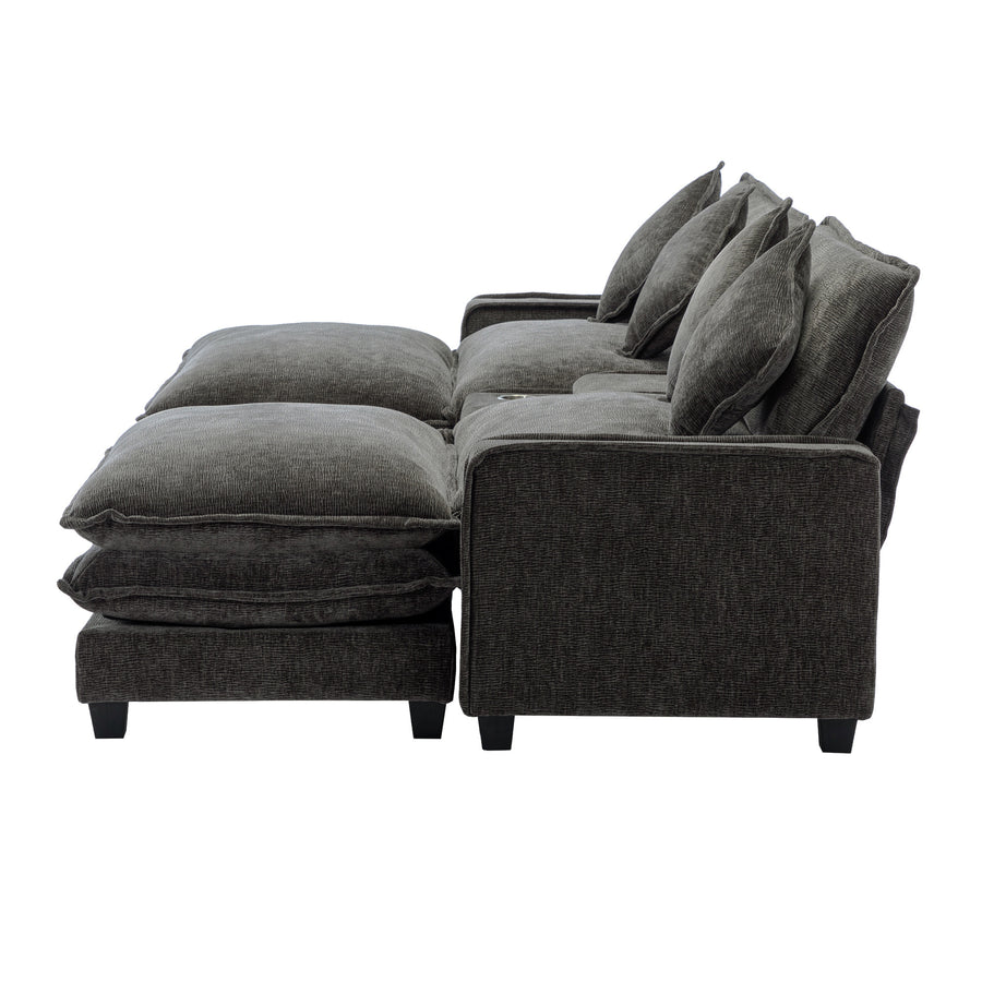Gray Sectional Sofa with Ottoman