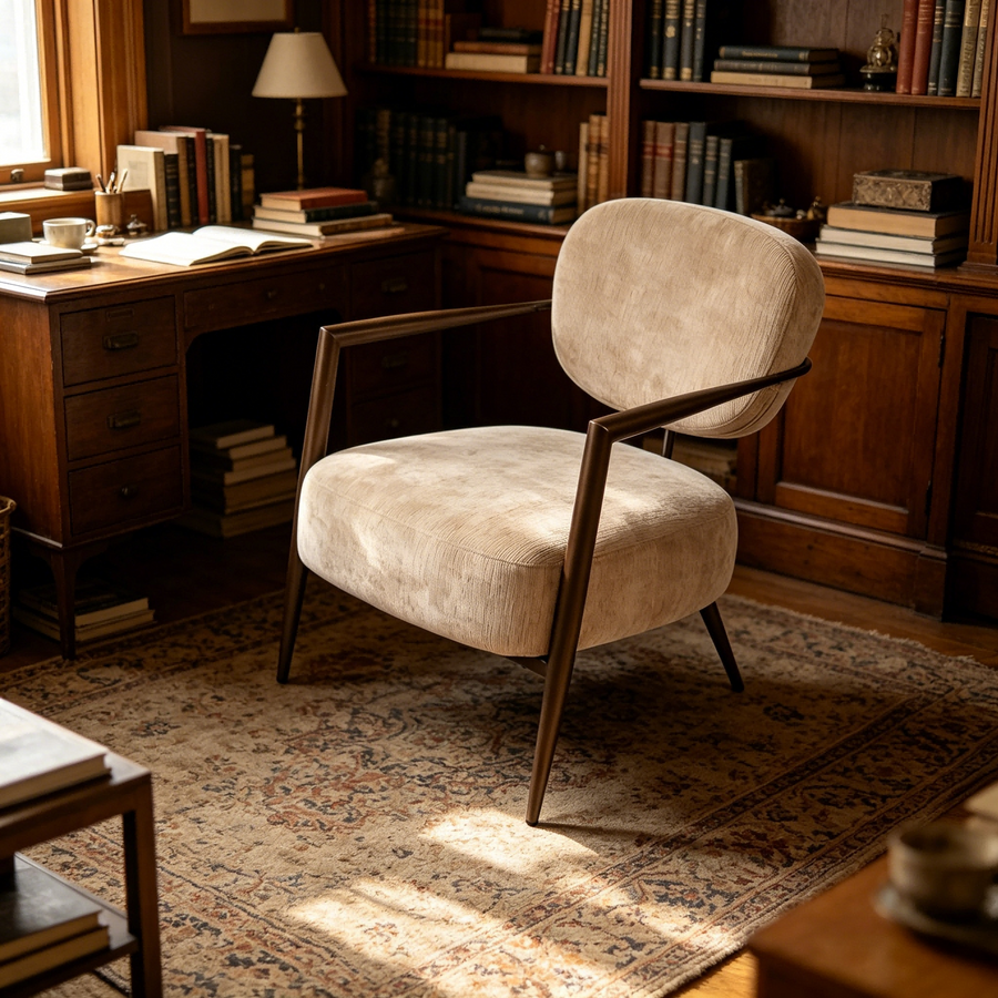 Camel metal frame accent chair