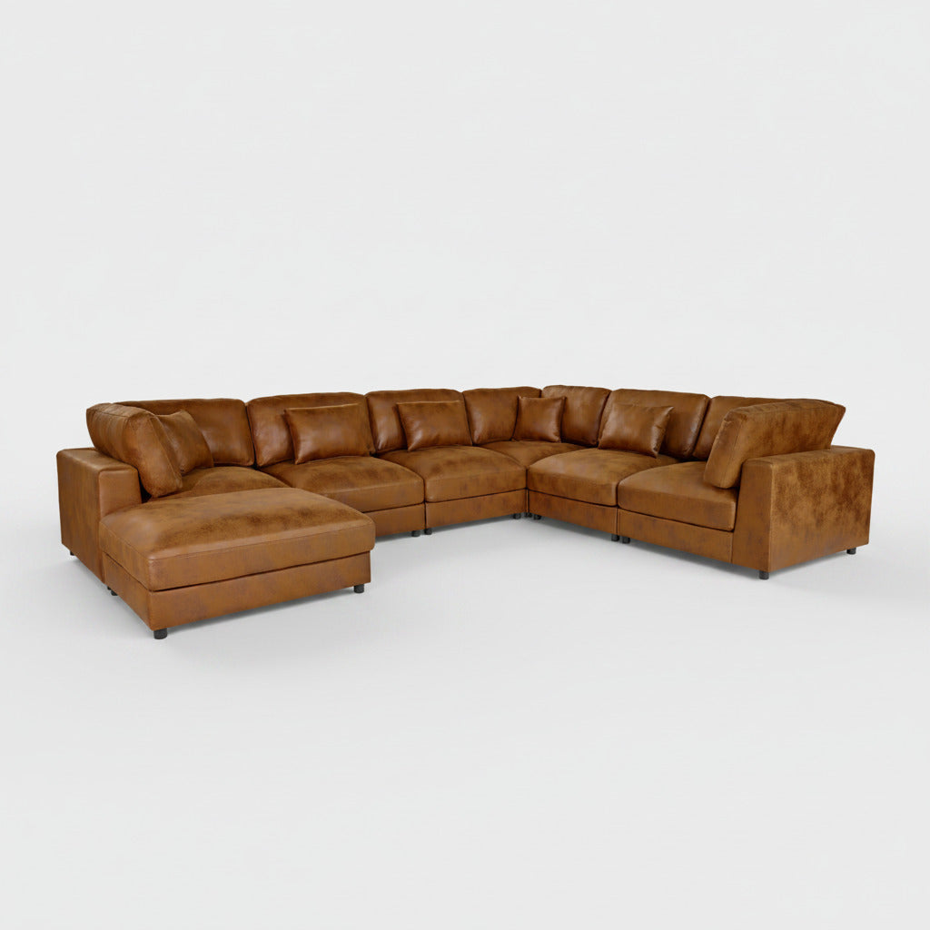 7 Seater Faux Leather Sectional Sofa