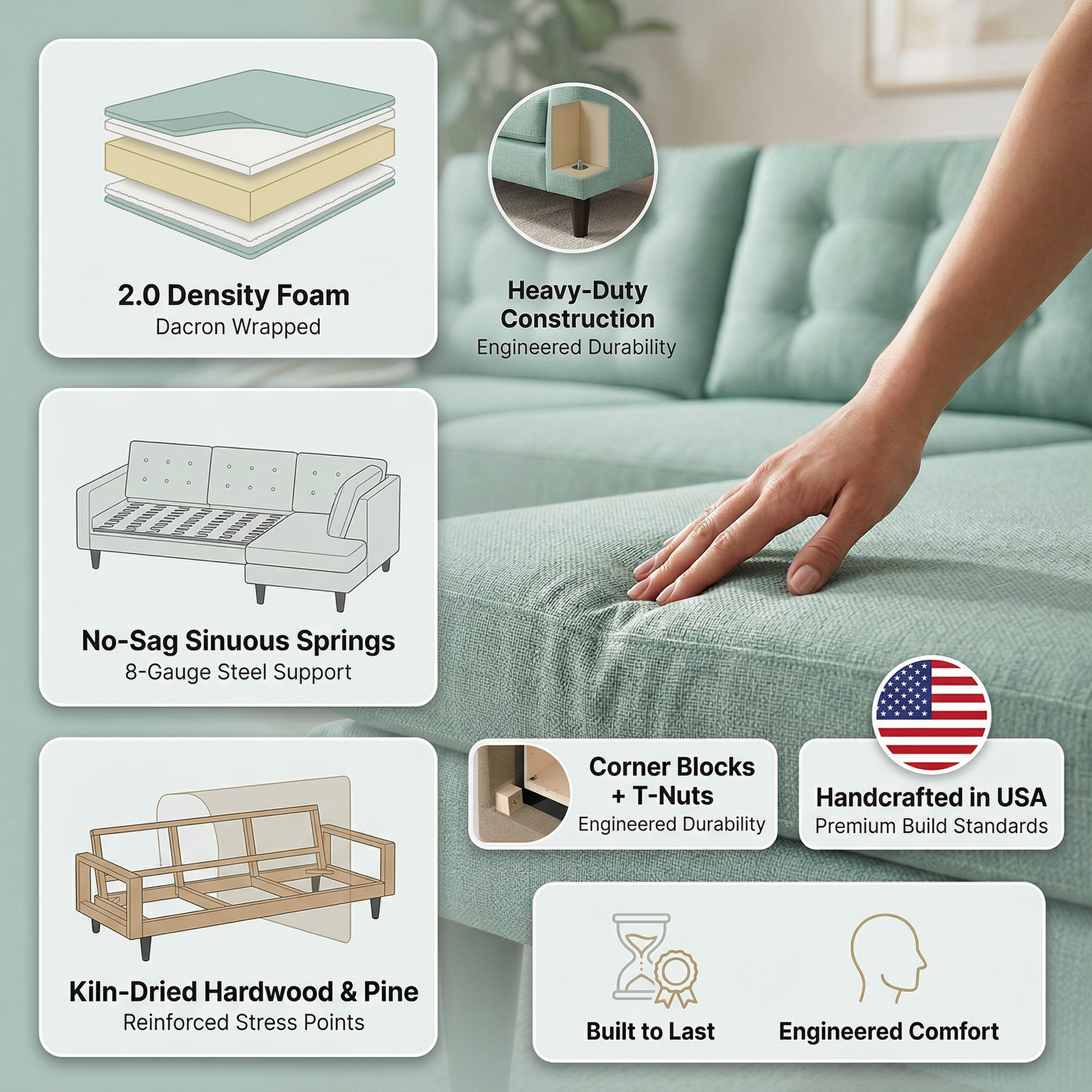 Seafoam Sage sectional sofa