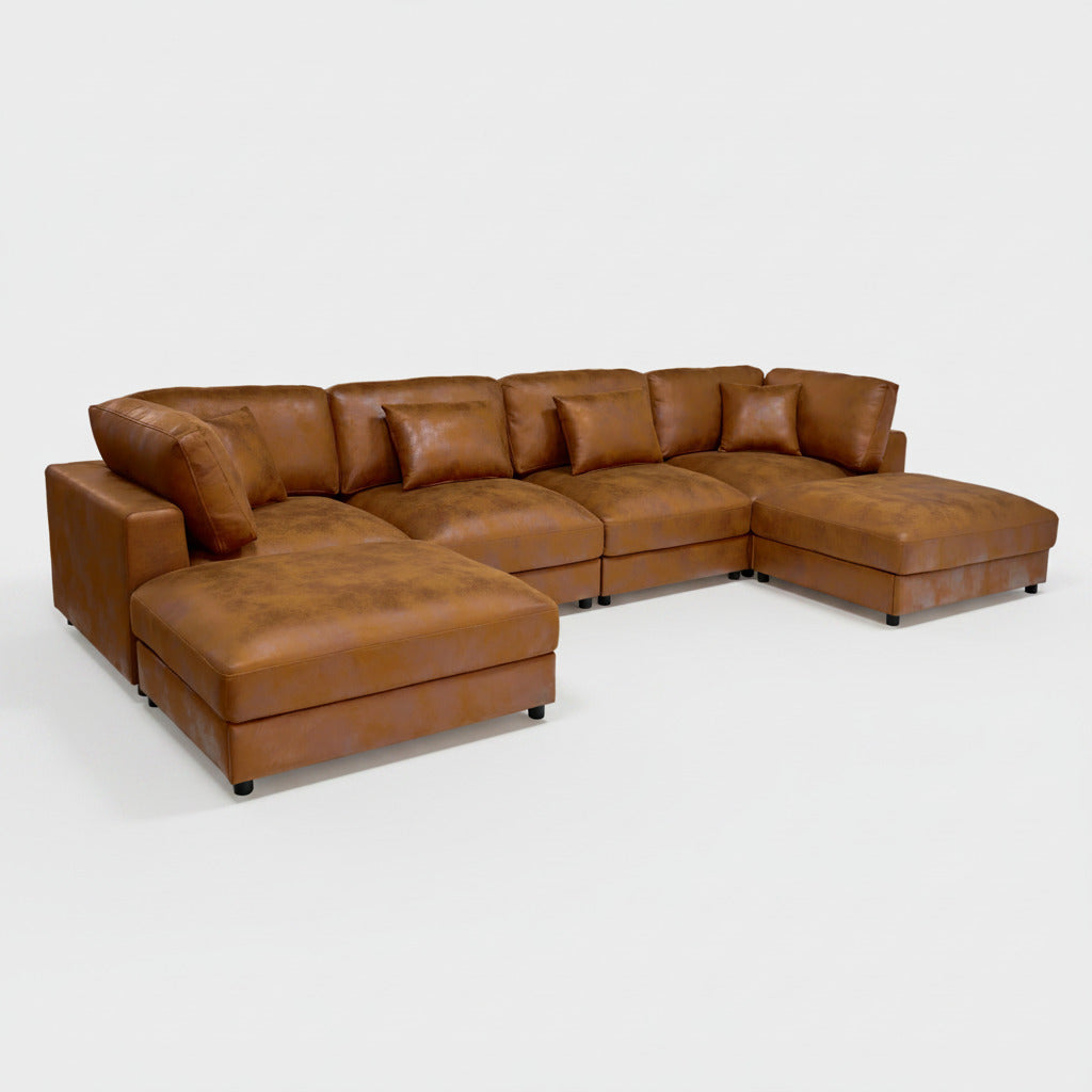6 Seater Faux Leather Sectional Sofa