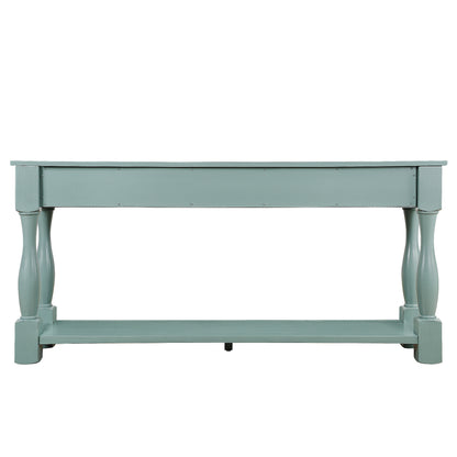 60inch Long Wood Console Table with 3 Drawers and 1 Bottom Shelf for Entryway Hallway Easy Assembly Extra-thick Sofa Table ( Retro Blue)