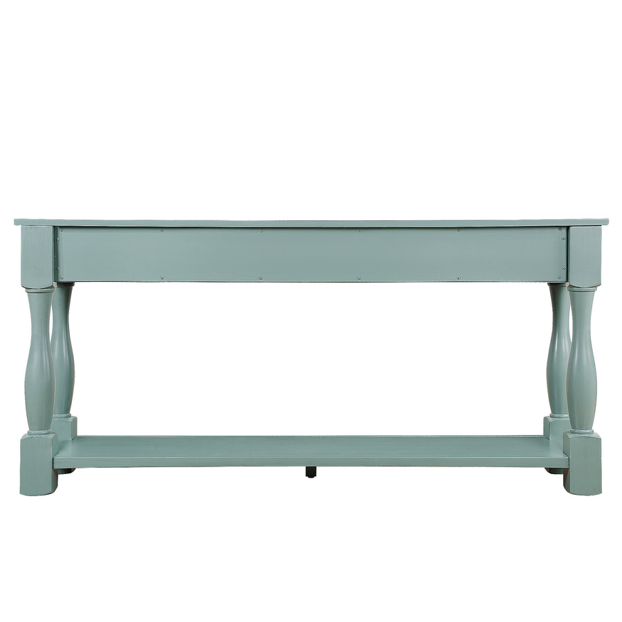 60inch Long Wood Console Table with 3 Drawers and 1 Bottom Shelf for Entryway Hallway Easy Assembly Extra-thick Sofa Table ( Retro Blue)