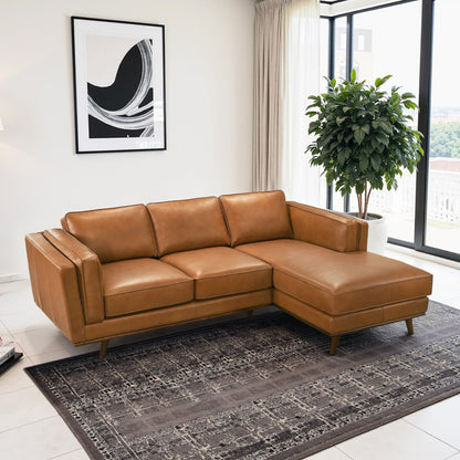 Chase Genuine Leather Sectional Right Facing Sofa Tan Leather 90.90 inches