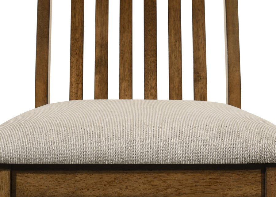 4 Seater 6 Seater (7pcs) Wooden chair with a beige cushion on a white background