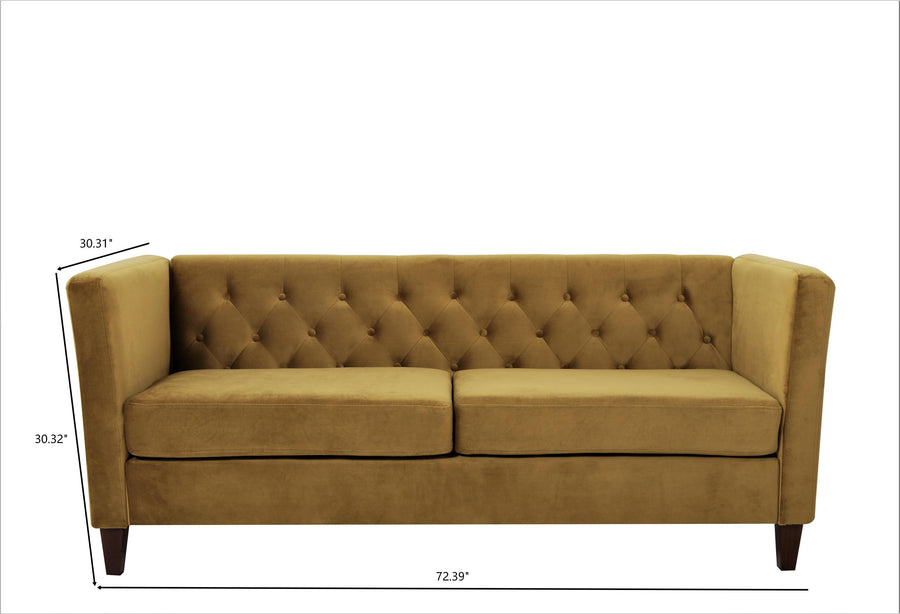 Button Tufted Velvet 3-Seater Sofa Mustard Yellow