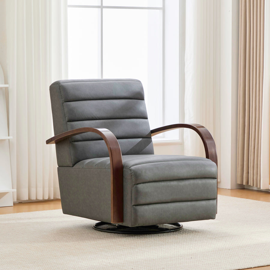 30.3'W Modern Upholstered 360° Swivel Accent Chair with Solid Wood Armrests and Comfy Channel Tufted Lounge Reading Chair, Single Sofa Armchair for Hotel Bedroom Living Room Office and Bedroom
