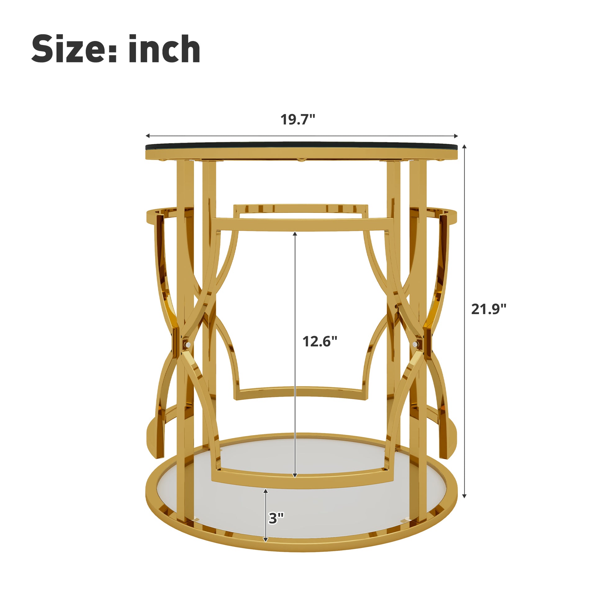 Transparent tempered glass golden metal leg round side table