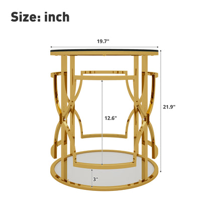 Transparent tempered glass golden metal leg round side table