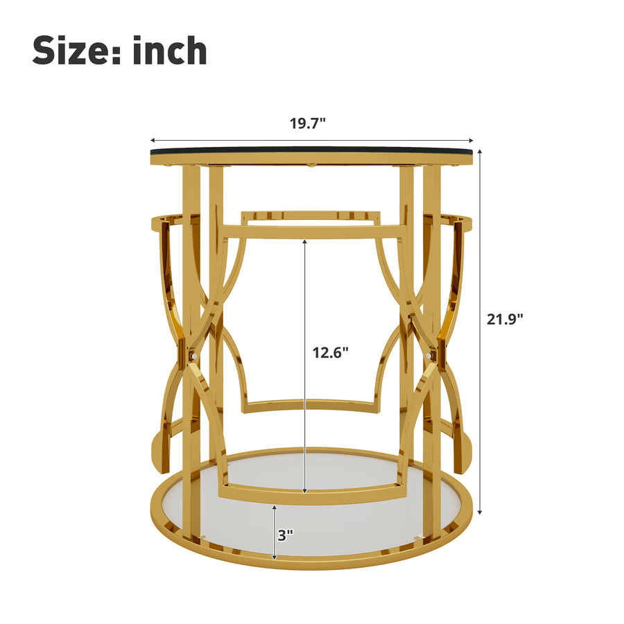 Transparent tempered glass golden metal leg round side table