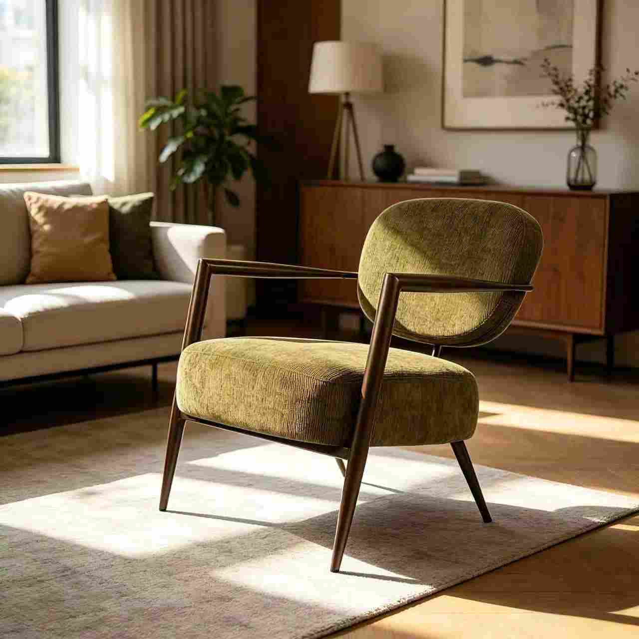 Green metal frame accent chair