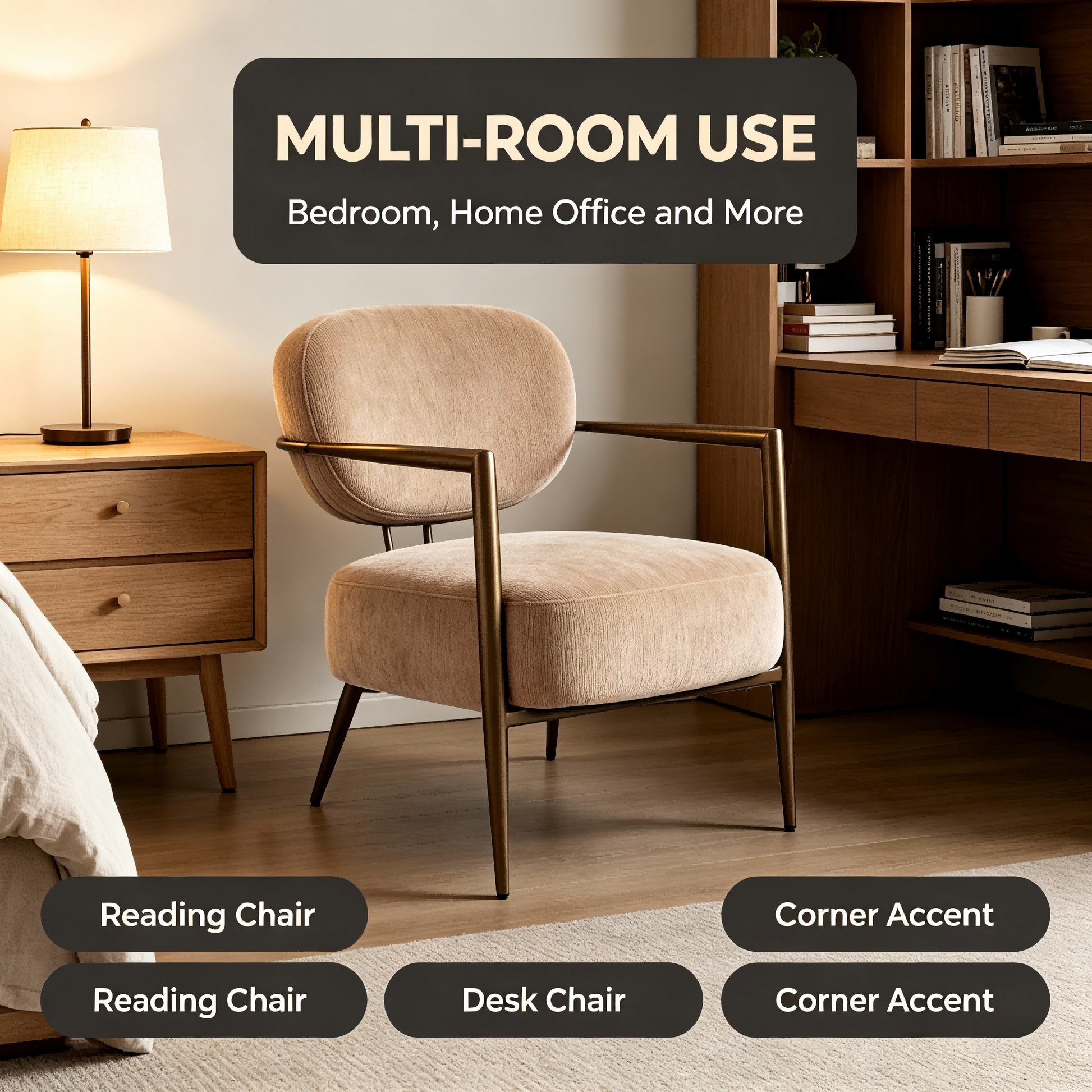 Camel metal frame accent chair