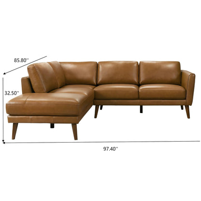 Tan Leather Sectional Sofa with Left Facing Chaise