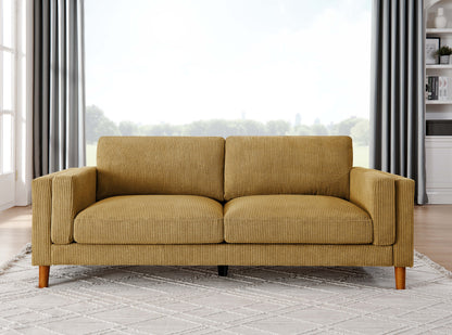 Corduroy Upholstered Square Arm Sofa with Wooden Legs