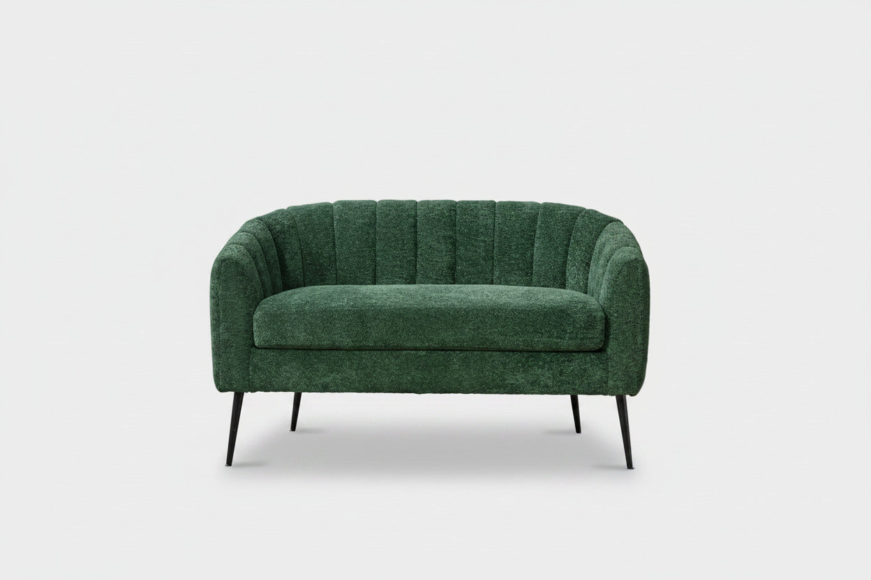 Pash Chenille Dark Green Love Seats with wooden leg