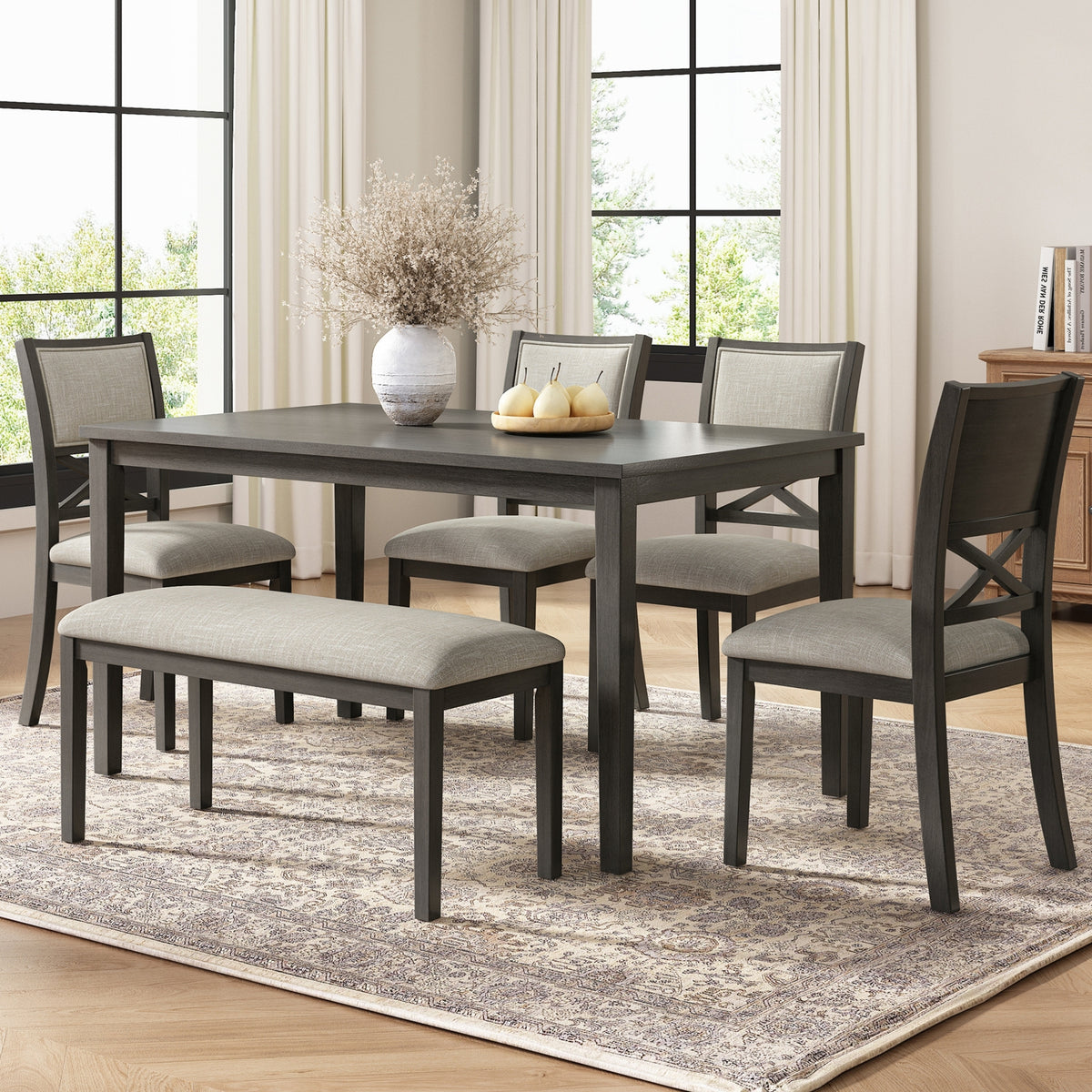 Dallas beige dark gray 6 Piece Dining Set
