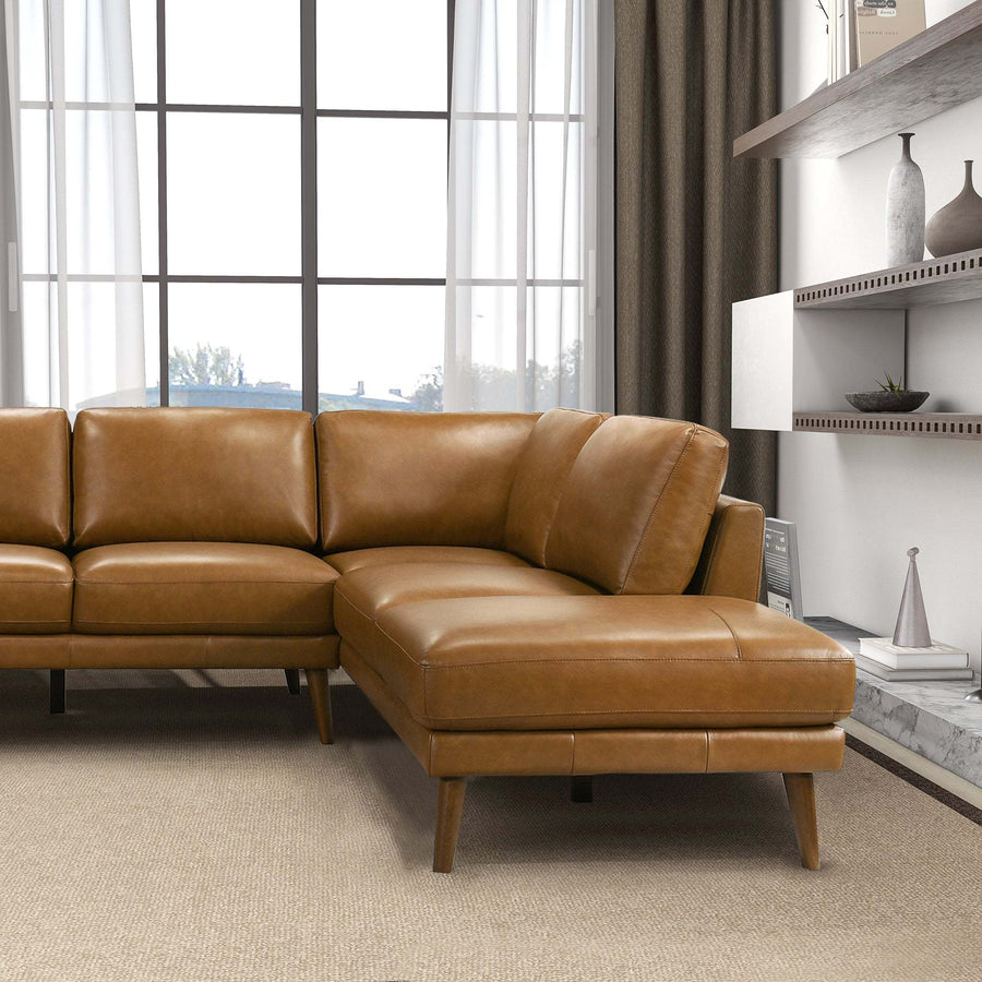 Tan Leather Sectional Sofa with Right Facing Chaise