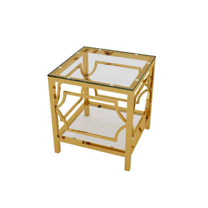 Transparent tampered glass golden metal leg square side table