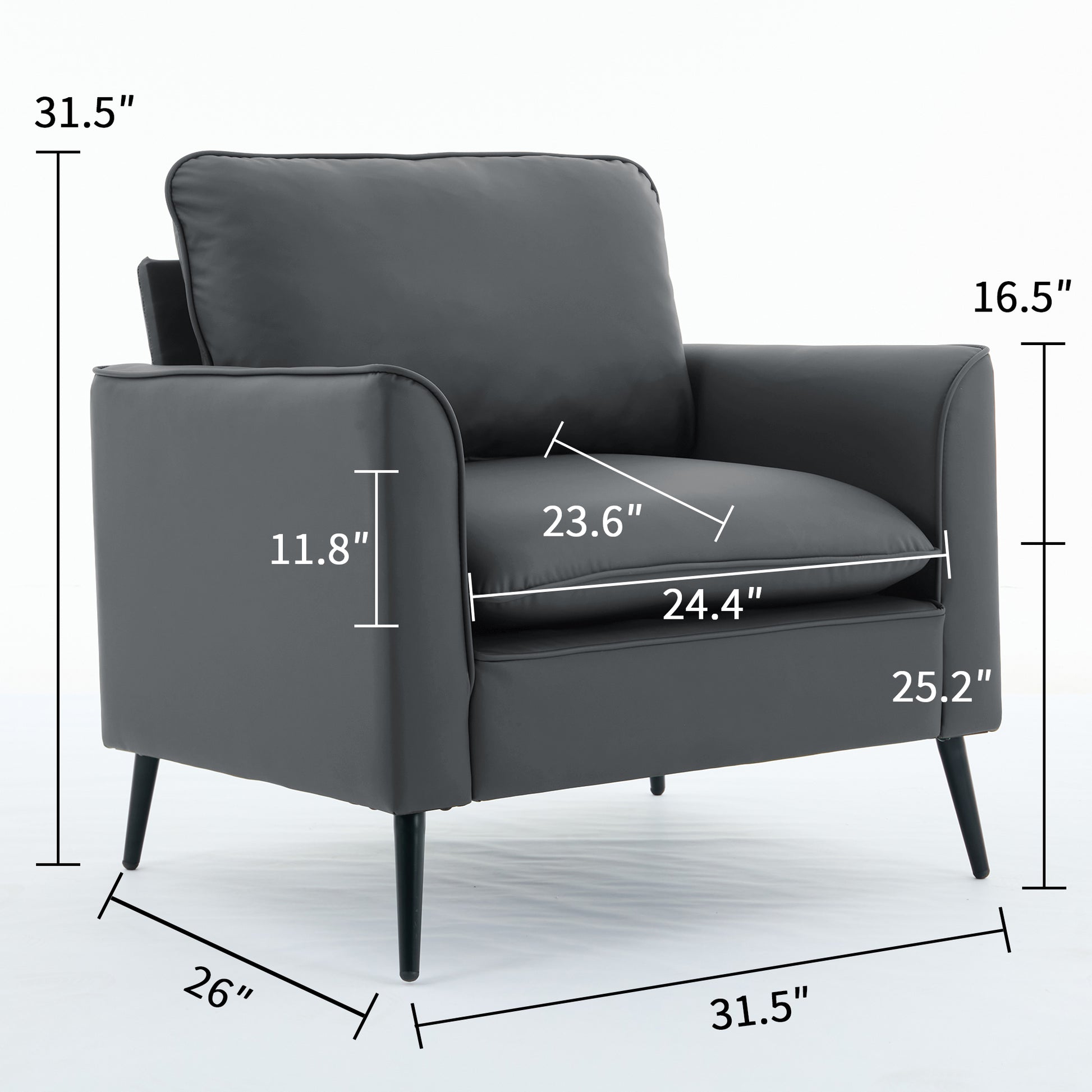 Light Gray Leather Upholstered Sofa Chair 2PC Casual Living Room Balcony Bedroom Lounge Set