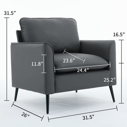 Light Gray Leather Upholstered Sofa Chair 2PC Casual Living Room Balcony Bedroom Lounge Set