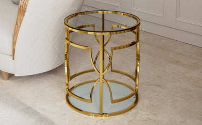 Transparent tempered glass golden metal leg round side table