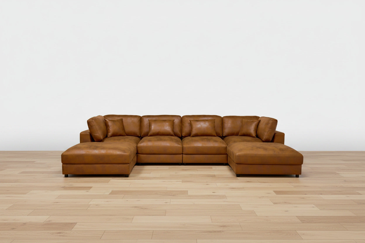 6 Seater Faux Leather Sectional Sofa