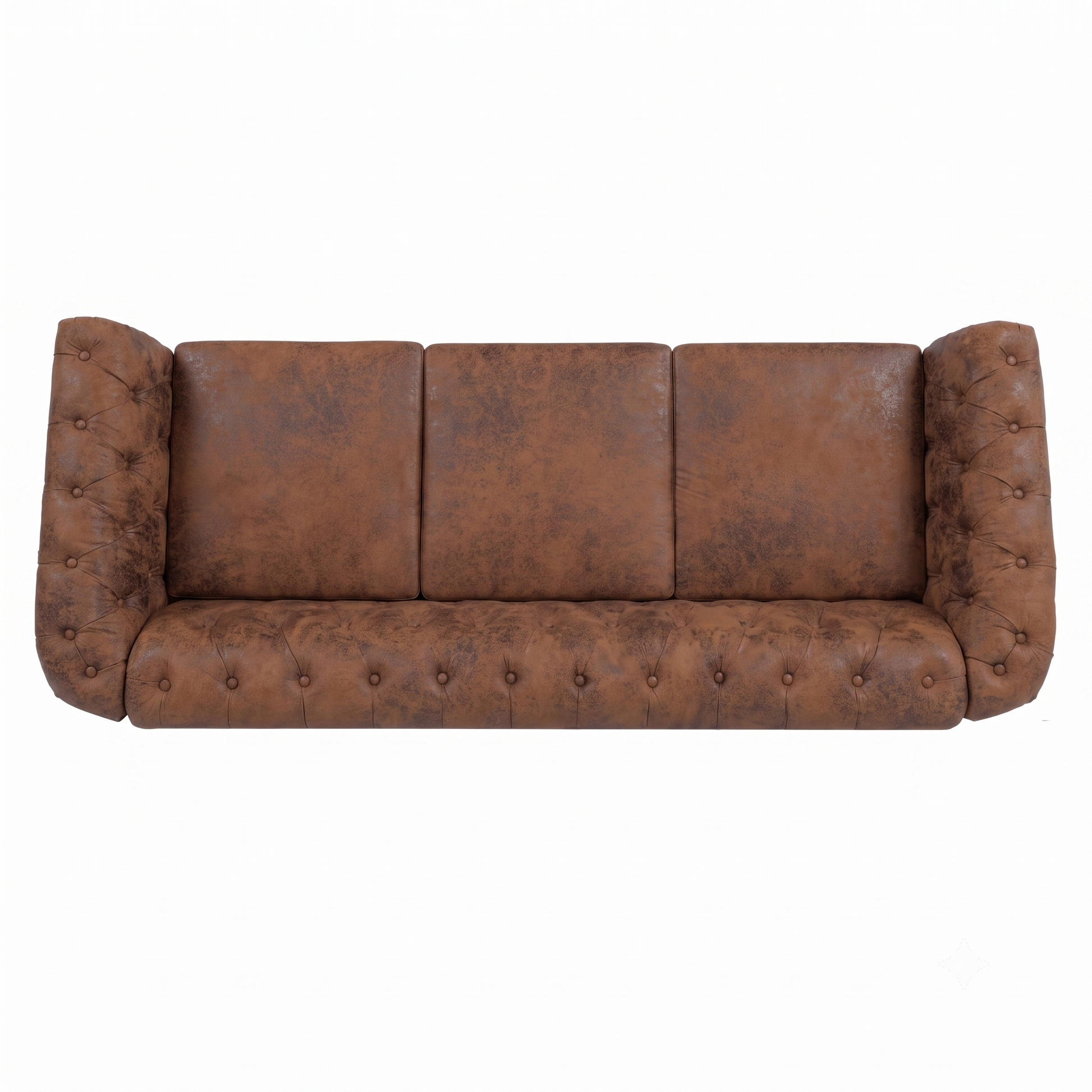 Brown PU Leather 3 Seater round arm sofa