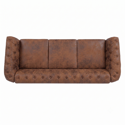 Brown PU Leather 3 Seater round arm sofa