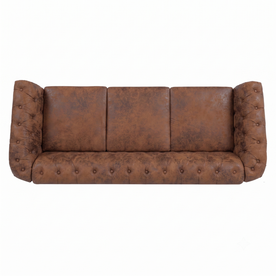 Brown PU Leather 3 Seater round arm sofa