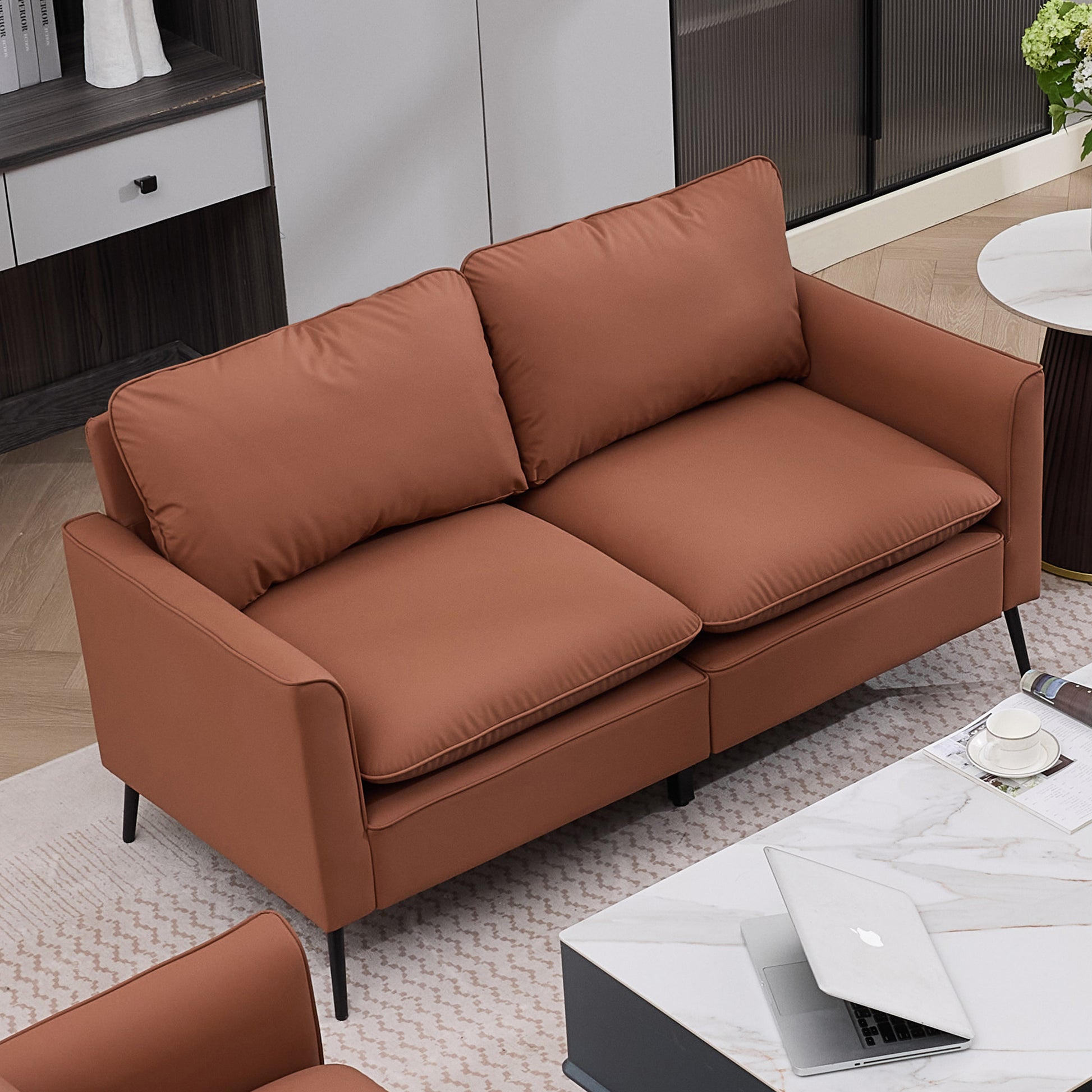 Retro Faux Leather Brown Loveseat