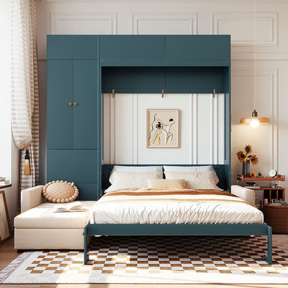 Queen Size Murphy Bed Wall Bed with Sofa and Shelves