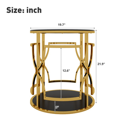 Black tampered glass golden metal leg round side table