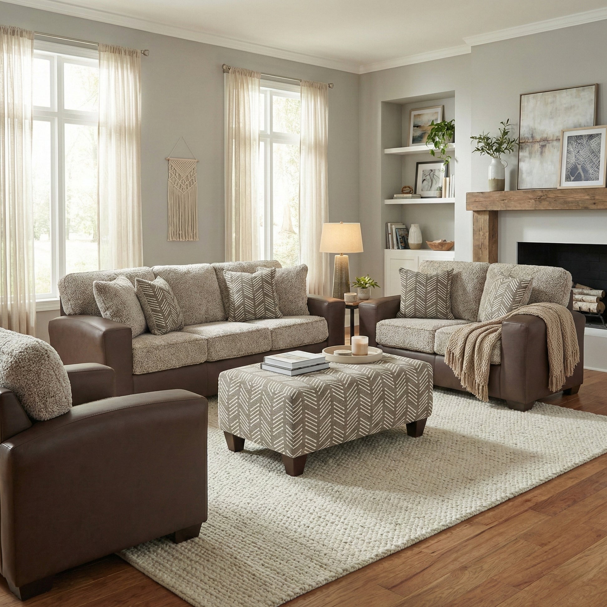 Brown Faux Leather Sofa Set