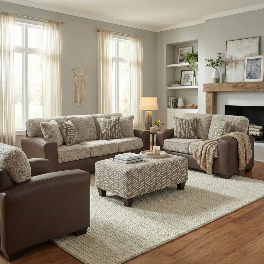 Brown Faux Leather Sofa Set