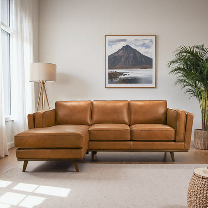 Chase Genuine Leather Sectional Left Facing Sofa Tan Leather 90.90 inches
