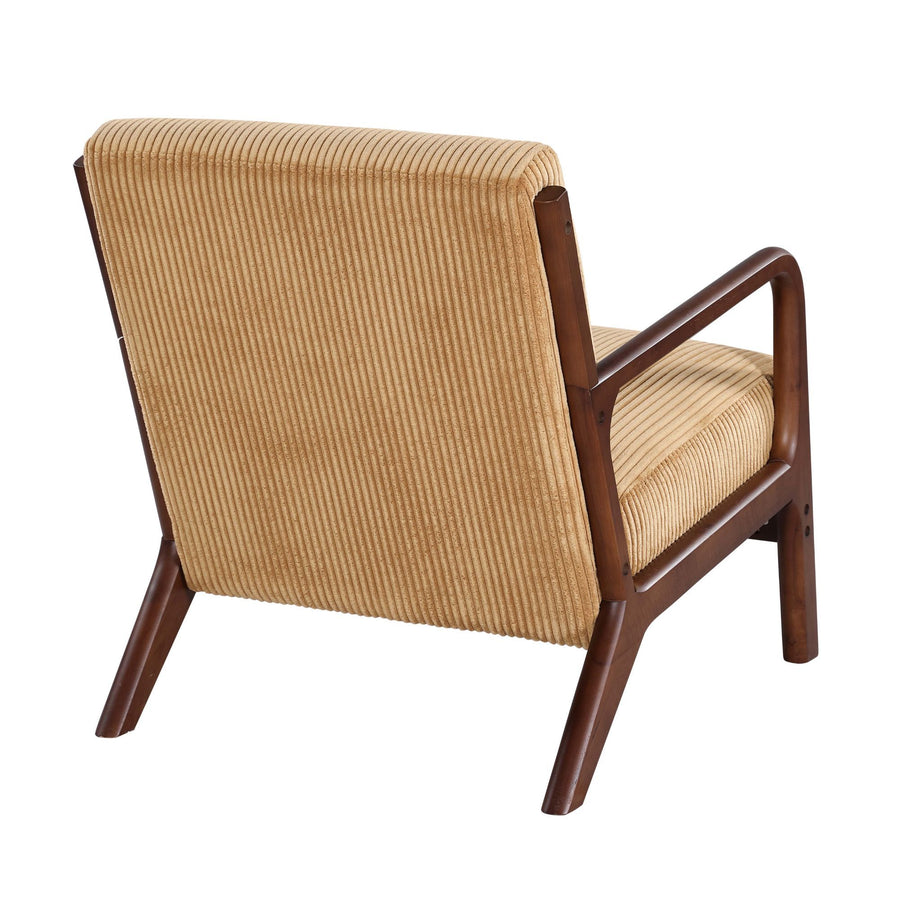 Ginger Corduroy Upholstered Wooden Armchair with Back Support Pillow
