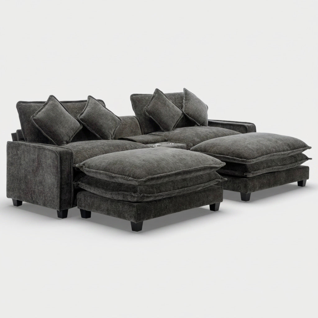 Gray Sectional Sofa with Ottoman