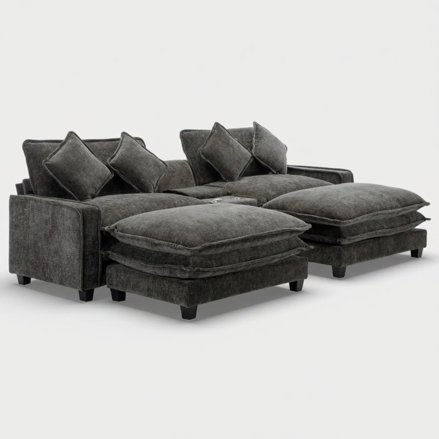 Gray Sectional Sofa with Ottoman