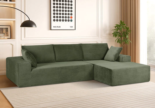CozyFoam Modular Corduroy Sectional Sofa – 4-Seater, Convertible L-Shape | Cozy Sleeper Sectional for Living Room