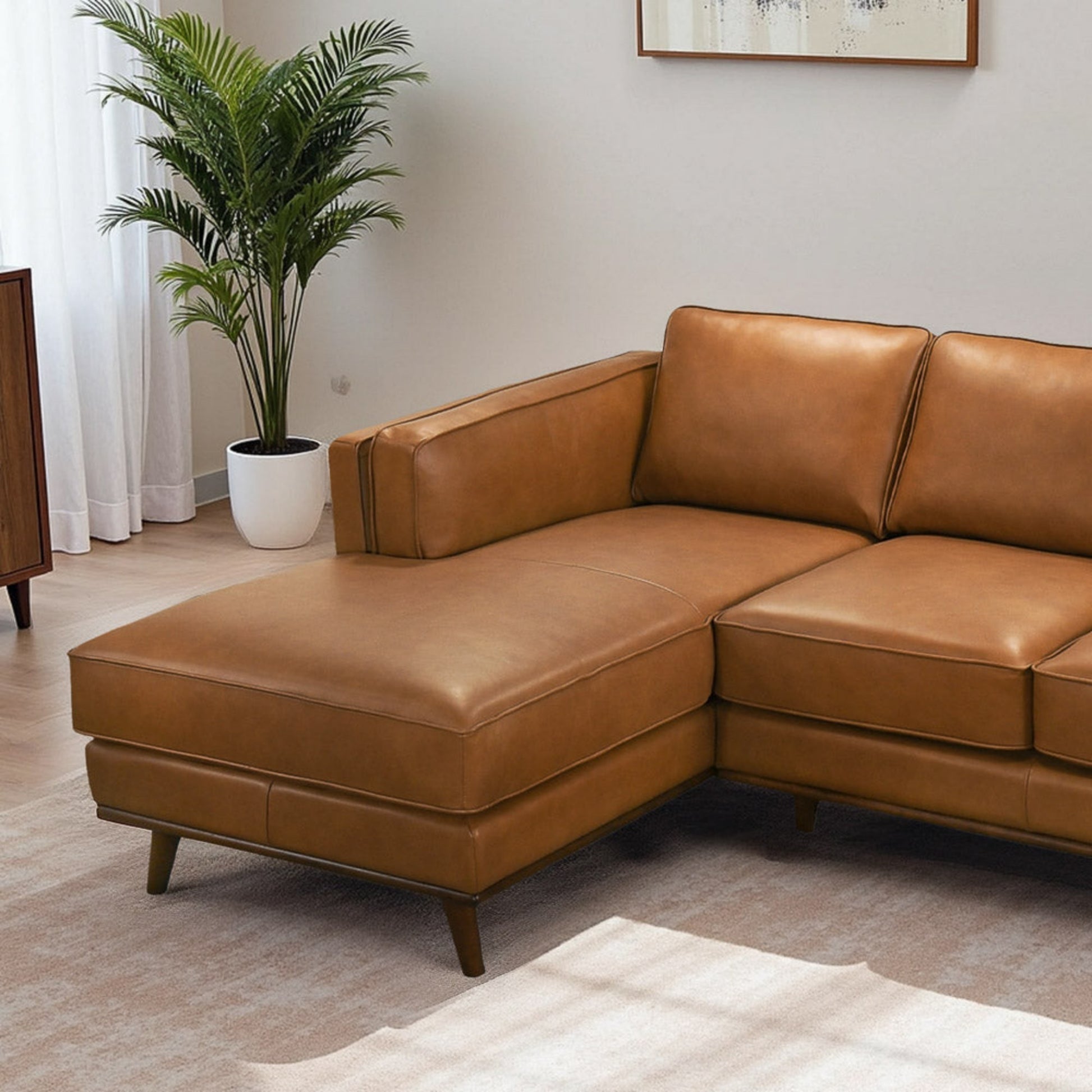 Chase Genuine Leather Sectional Left Facing Sofa Tan Leather 90.90 inches