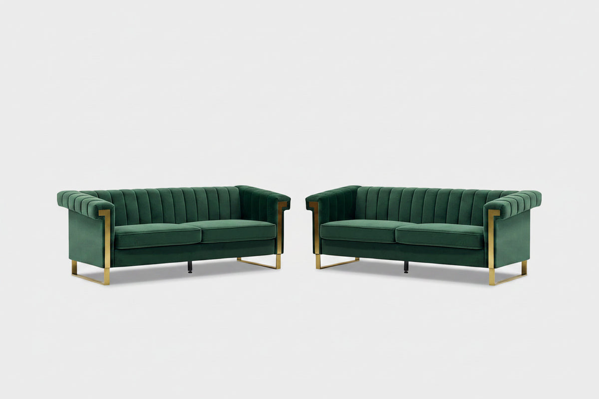 Terra Black Velvet 2 Piece Sofa Set Green
