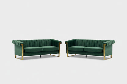 Terra Black Velvet 2 Piece Sofa Set Green