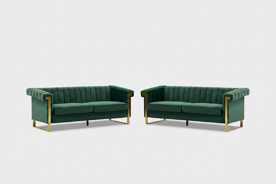 Terra Black Velvet 2 Piece Sofa Set Green