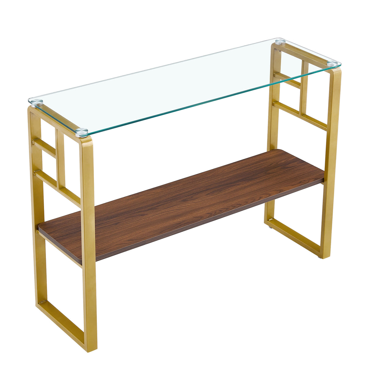 side table with metal frame and glass top