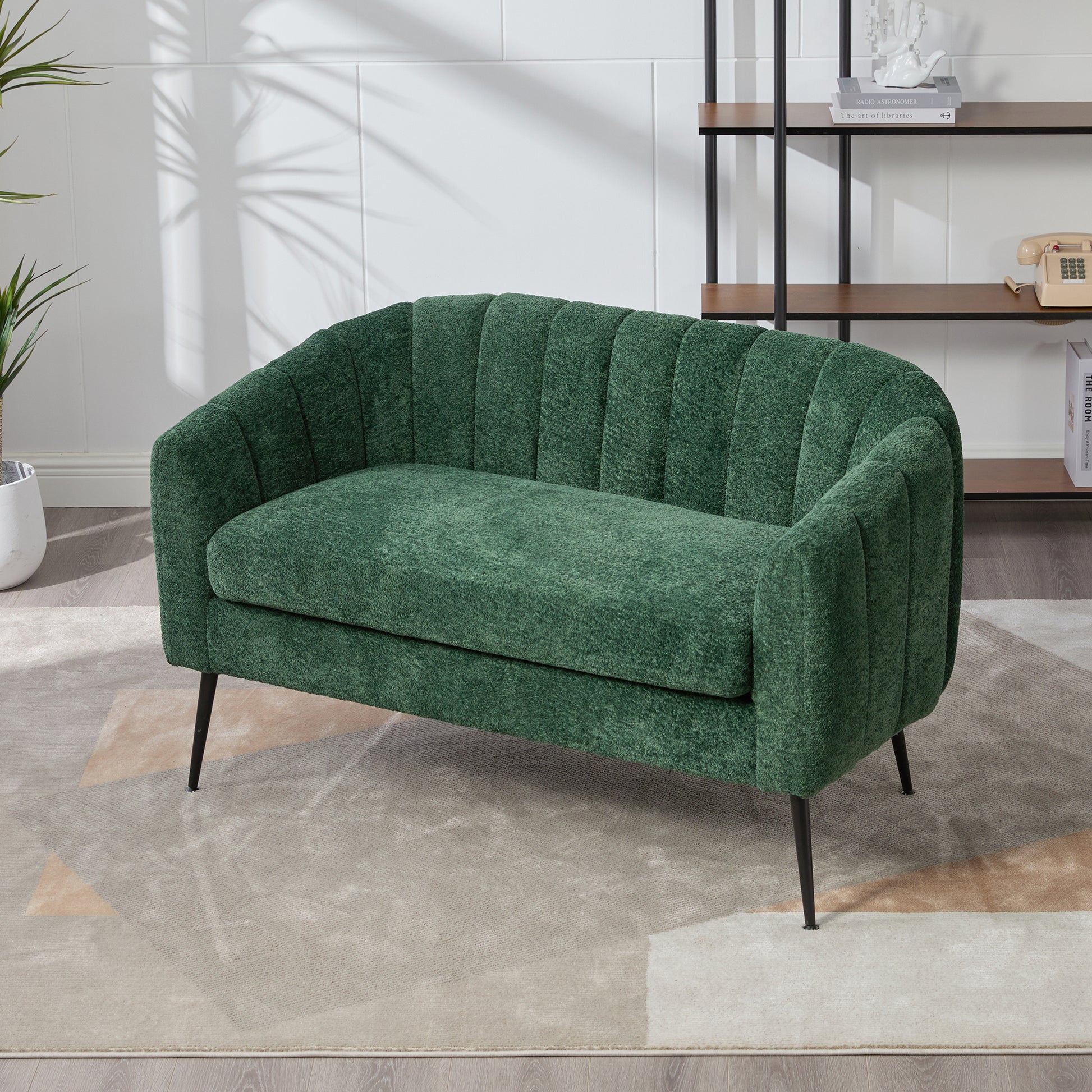 Pash Chenille Dark Green Love Seats with wooden leg