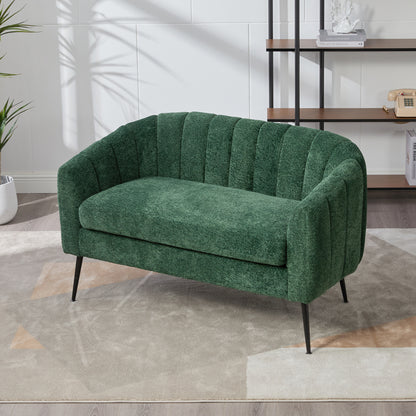Pash Chenille Dark Green Love Seats with wooden leg