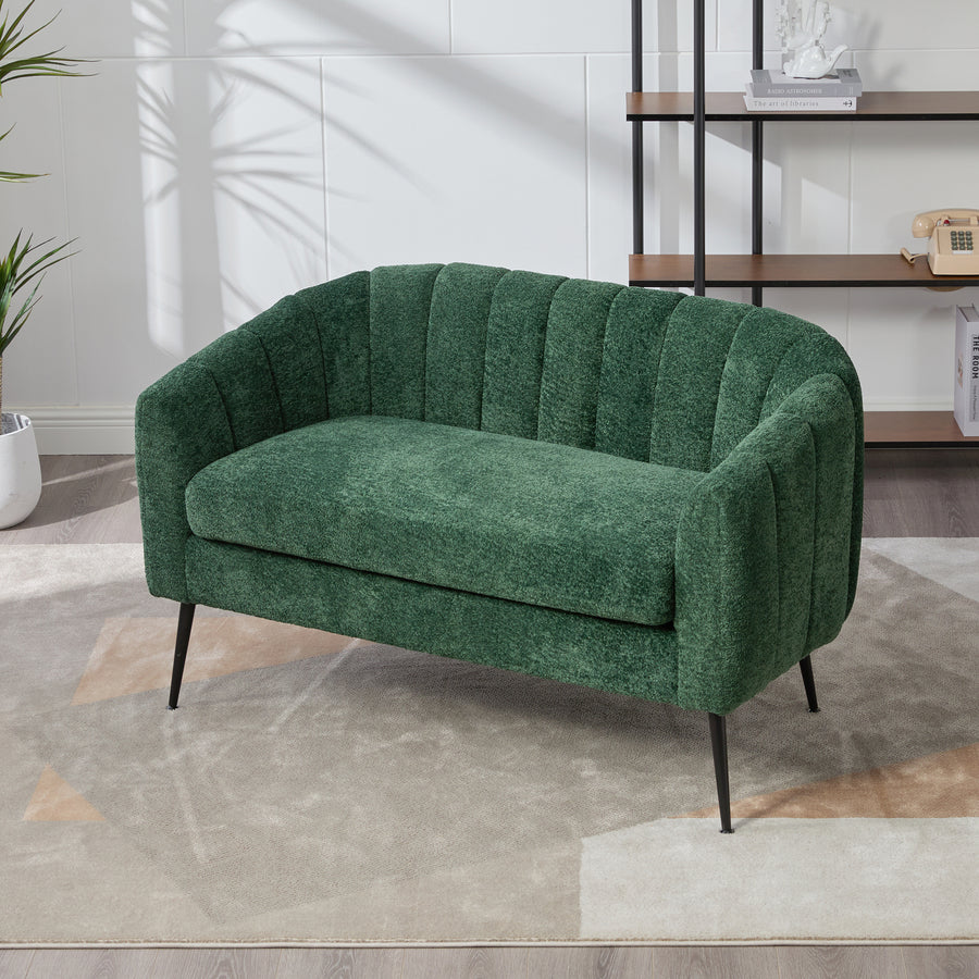 Pash Chenille Dark Green Love Seats with wooden leg