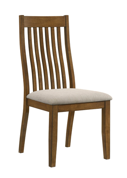 4 Seater 6 Seater (7pcs) Wooden chair with a beige cushion on a white background